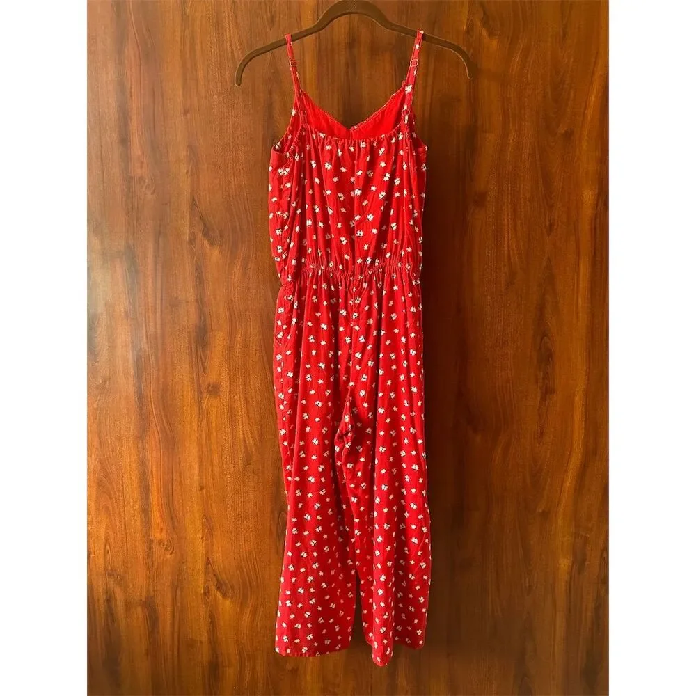 Abercrombie Kids Girls Red Floral Spaghetti Strap Jumpsuit Size 11/12